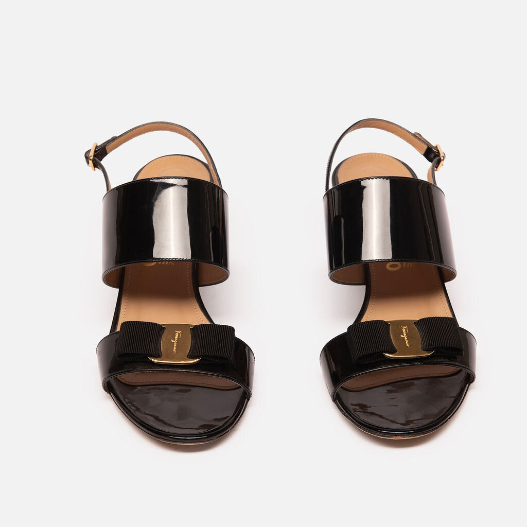 Ferragamo Bow Detail Patent Sandal