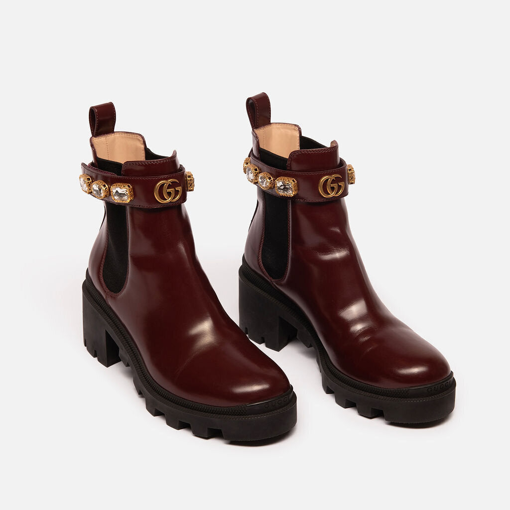 Gucci Maroon Crystal Chelsea Ankle Boot