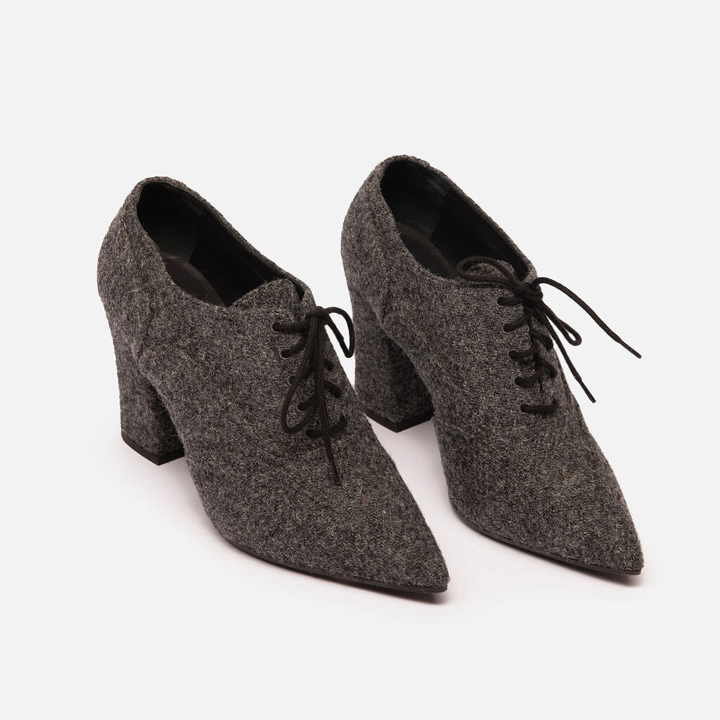 Chanel Grey Wool Tweed Lace-Up Booties