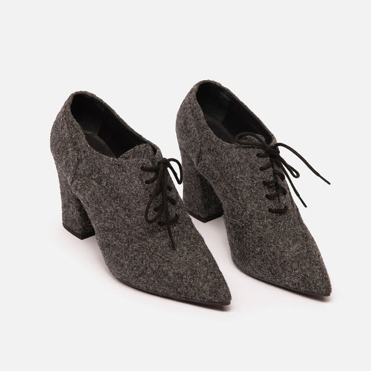 Chanel Grey Wool Tweed Lace-Up Booties