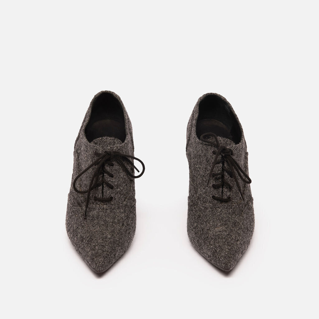 Chanel Grey Wool Tweed Lace-Up Booties