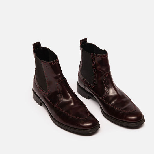 Tod's Burgundy Leather Oxford Ankle Boot