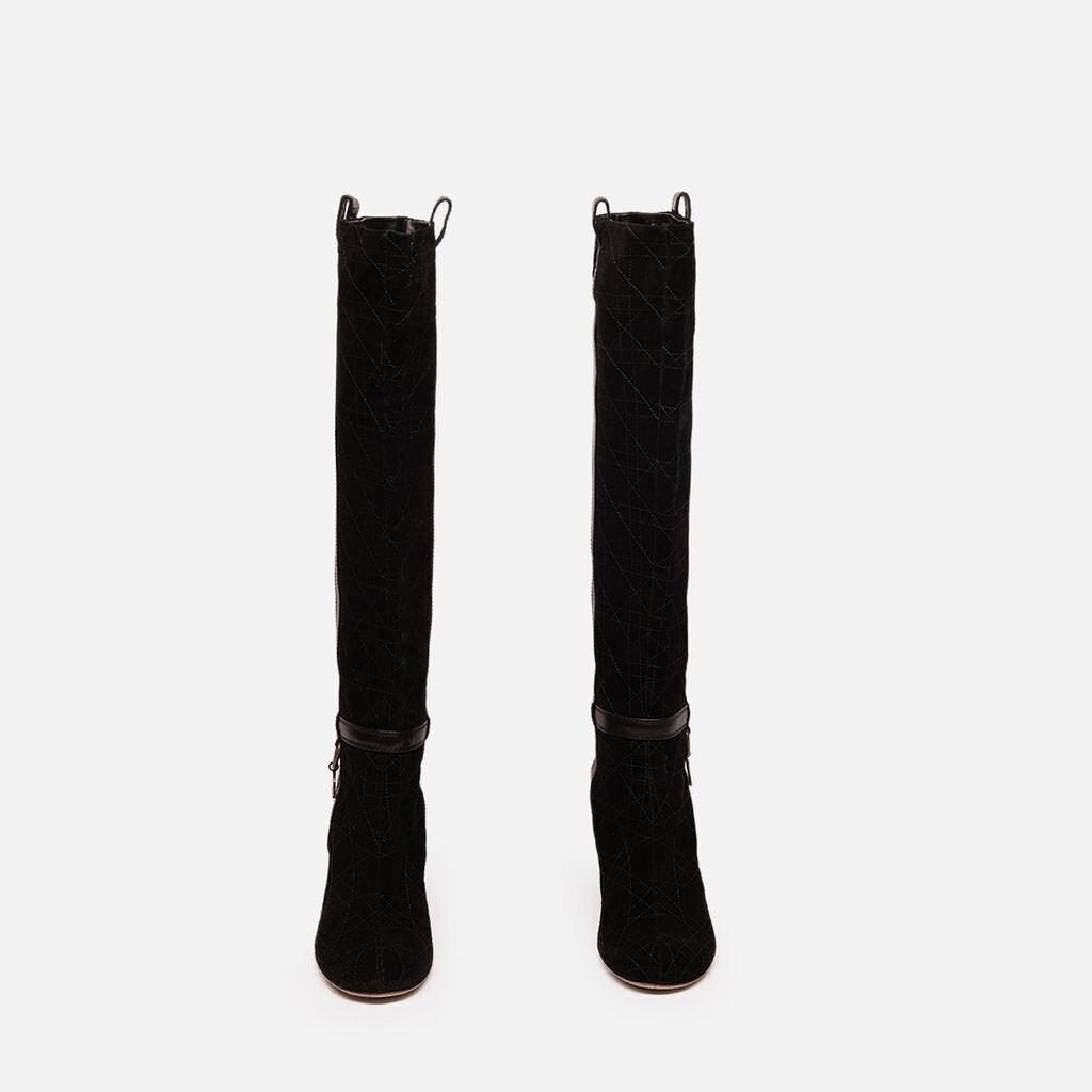 Christian Dior Black Suede Cannage-Pattern Knee High Boots