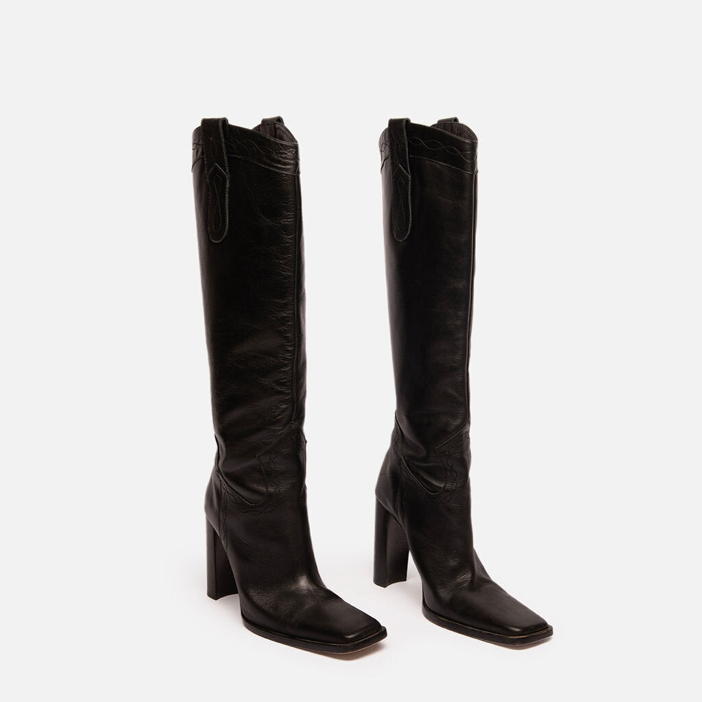 Toral x Guizio Black Leather Knee High Boot