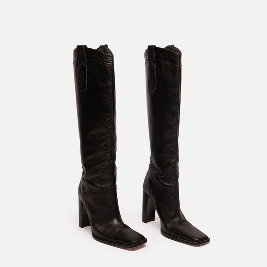 Toral x Guizio Black Leather Knee High Boot