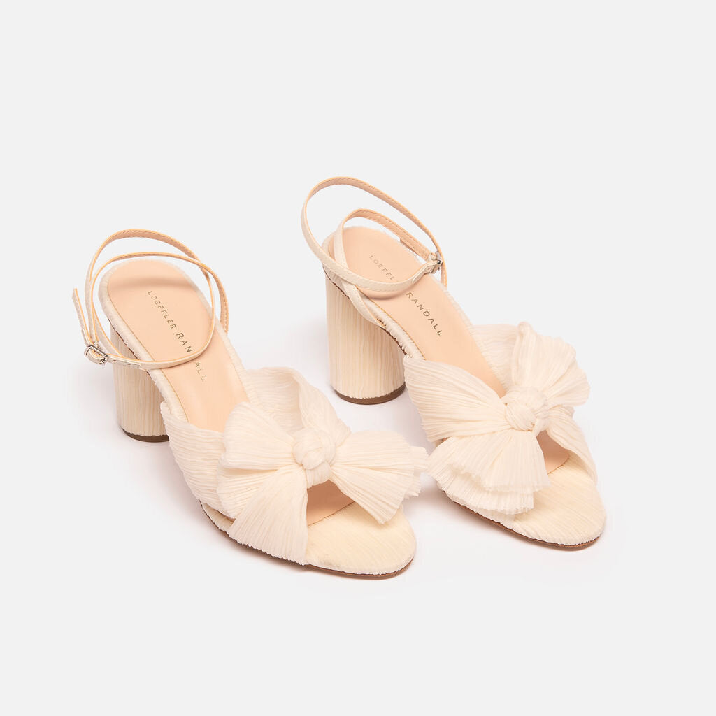 Loeffler Randall Cream Camelia Pleated Bow Sandal
