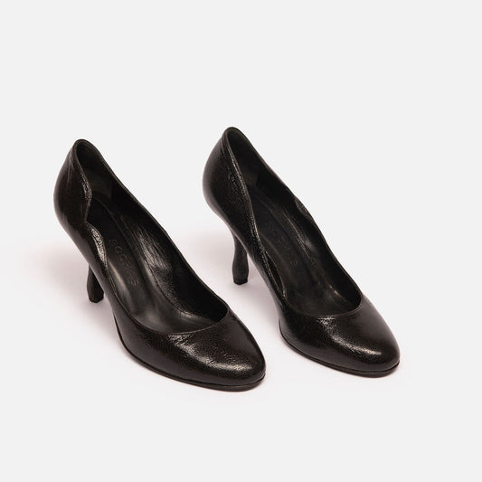 Rochas Black Crinkle Pumps