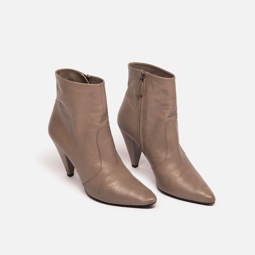 Prada Grey Leather Heeled Boots