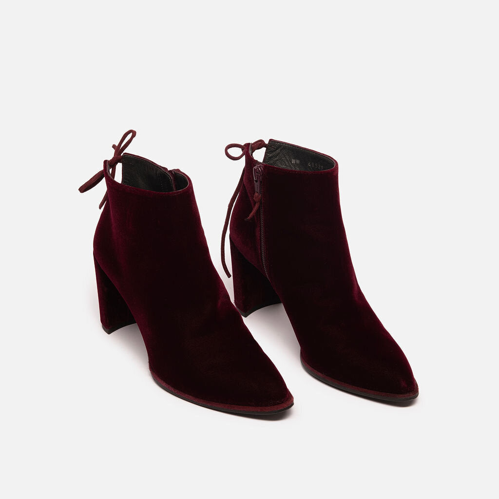 Stuart Weitzman Burgundy Velvet Ankle Boot