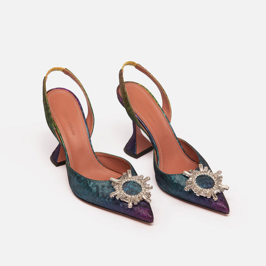 Amina Muaddi Multi Color Metallic Crystal Slingbacks