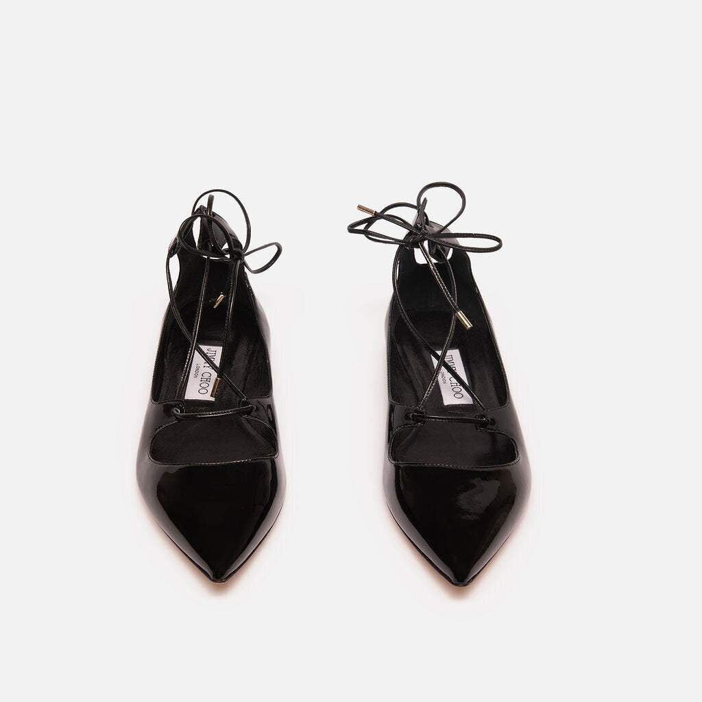 Jimmy Choo Black Patent Leather Lace Up Flat