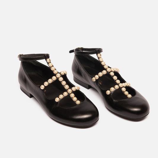 Chanel Black Goatskin Pearl Mary Janes (2024)