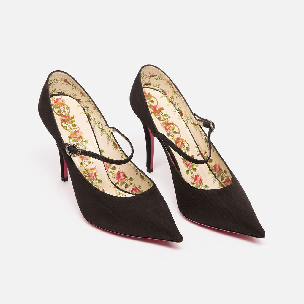 Gucci Black Satin Crystal Pump