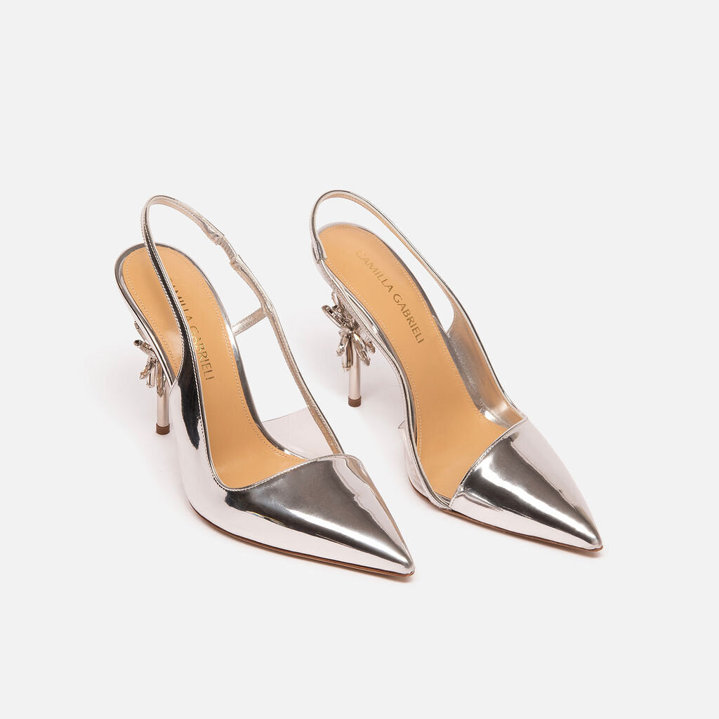 Camilla Gabrieli Silver Patent Leather Slingback Pump