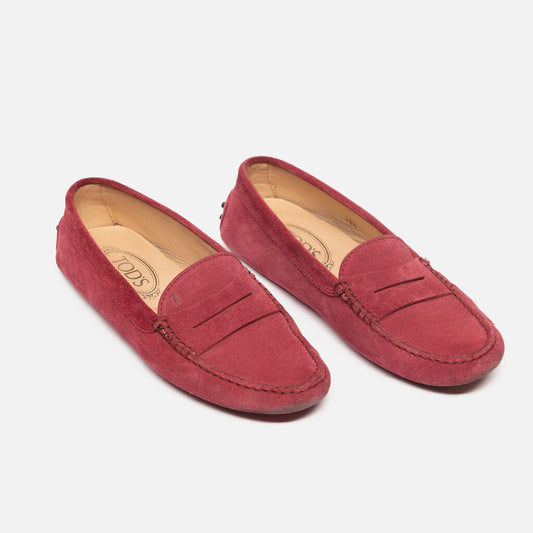 Tod's Raspberry Red Suede Loafers