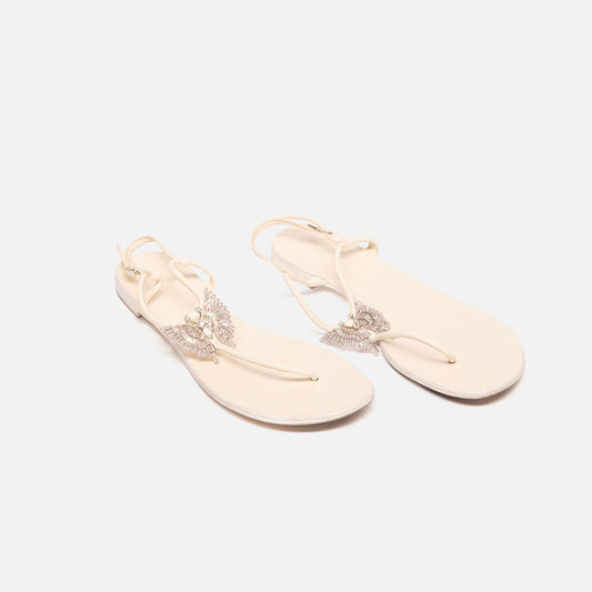 Giuseppe Zanotti White Leather Crystal Butterfly Sandals