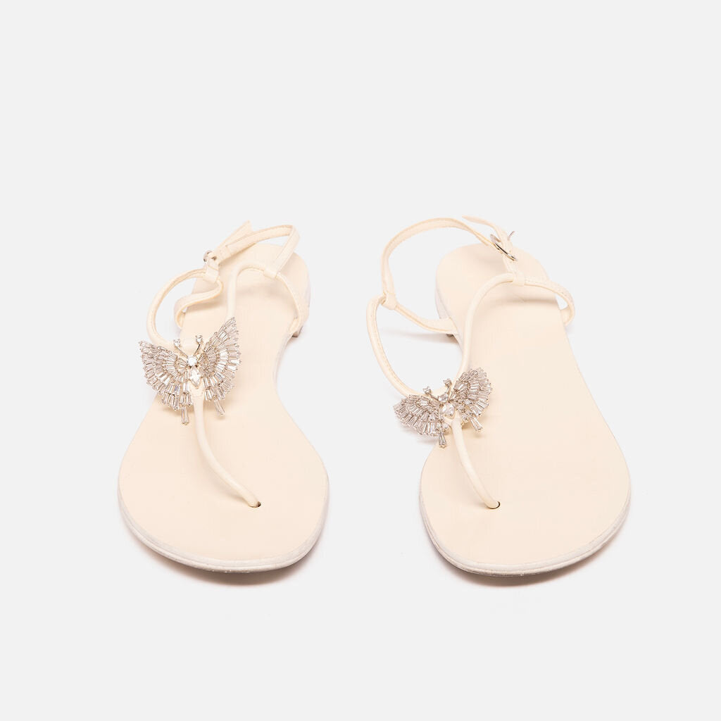 Giuseppe Zanotti White Leather Crystal Butterfly Sandals