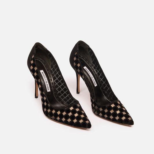 Manolo Blahnik Black & Tan Checkered Pumps