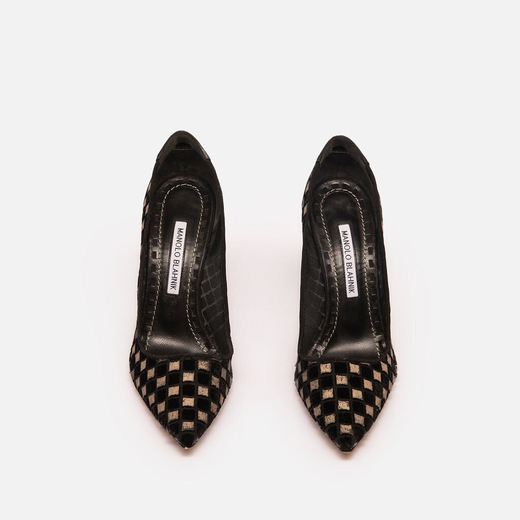 Manolo Blahnik Black & Tan Checkered Pumps