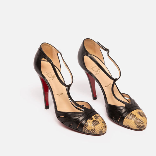 Christian Louboutin Black & Snakeskin Sandal