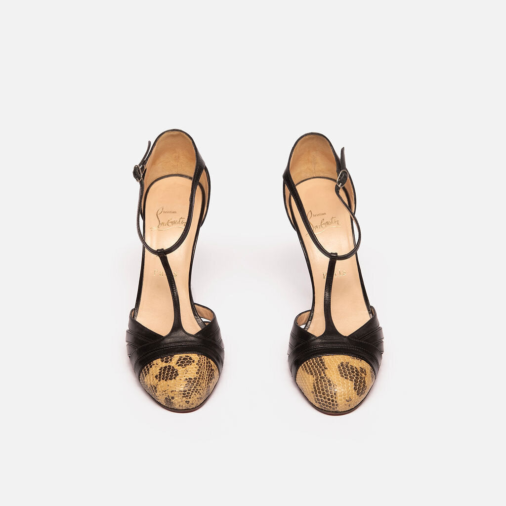 Christian Louboutin Black & Snakeskin Sandal