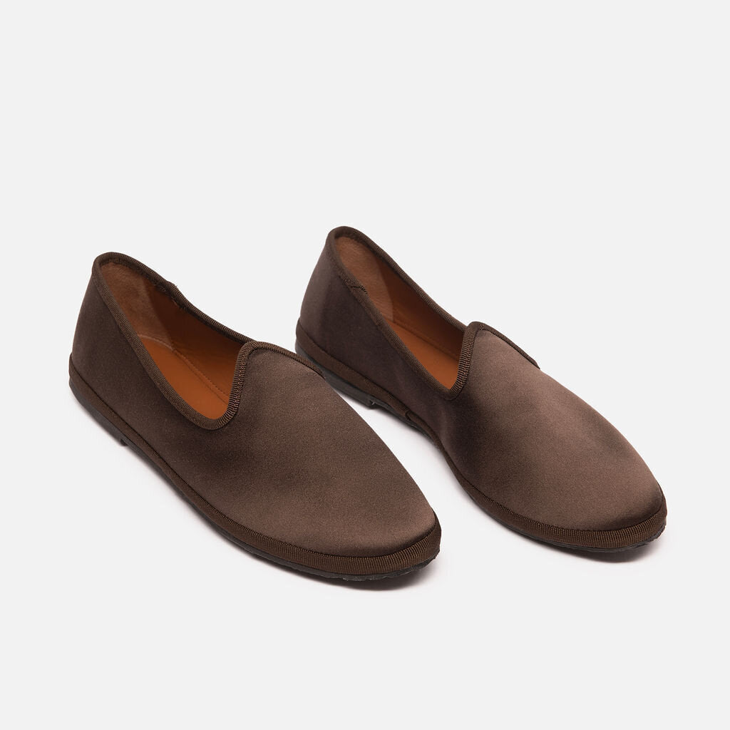Le Monde Beryl Brown Satin Slipper