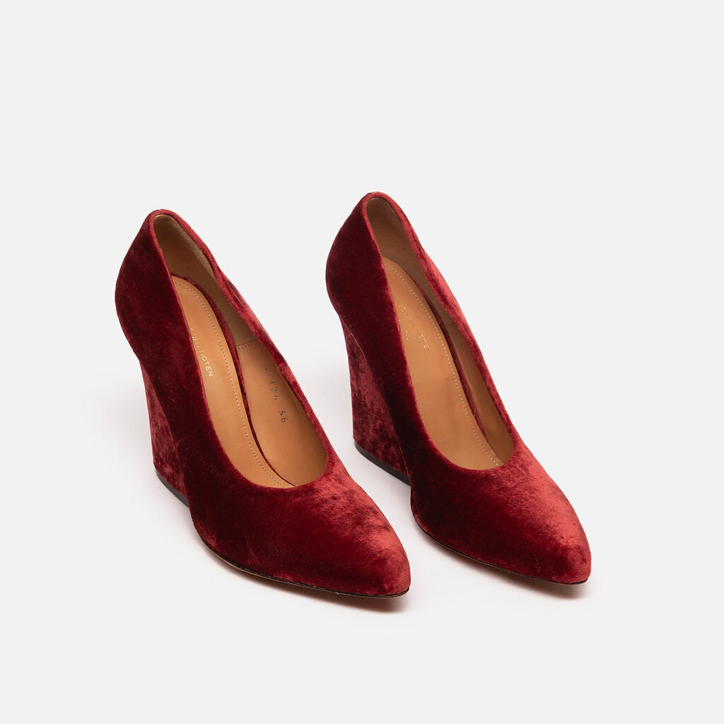 Dries Van Noten Red Velvet Wedge Heel