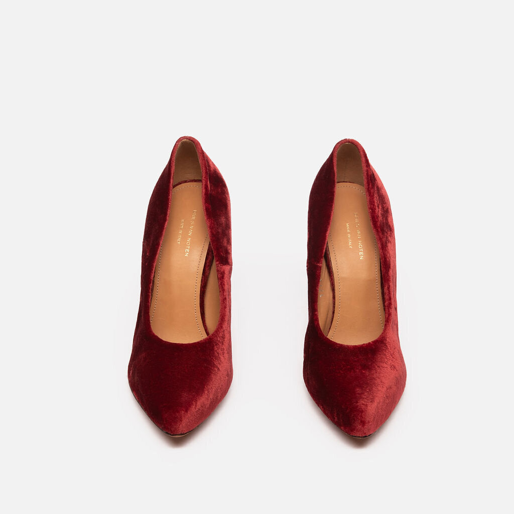 Dries Van Noten Red Velvet Wedge Heel