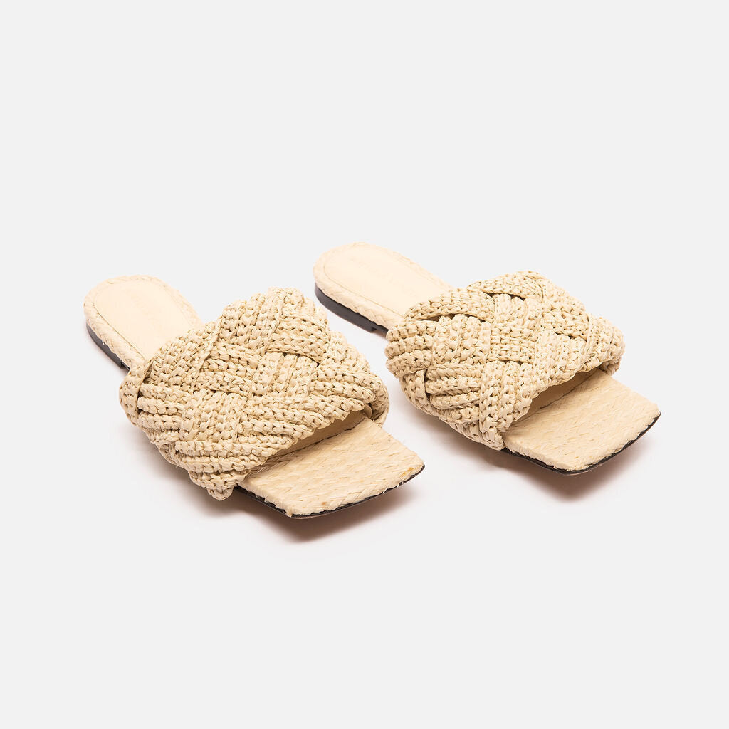 Bottega Veneta Beige Lido Raffia Slides