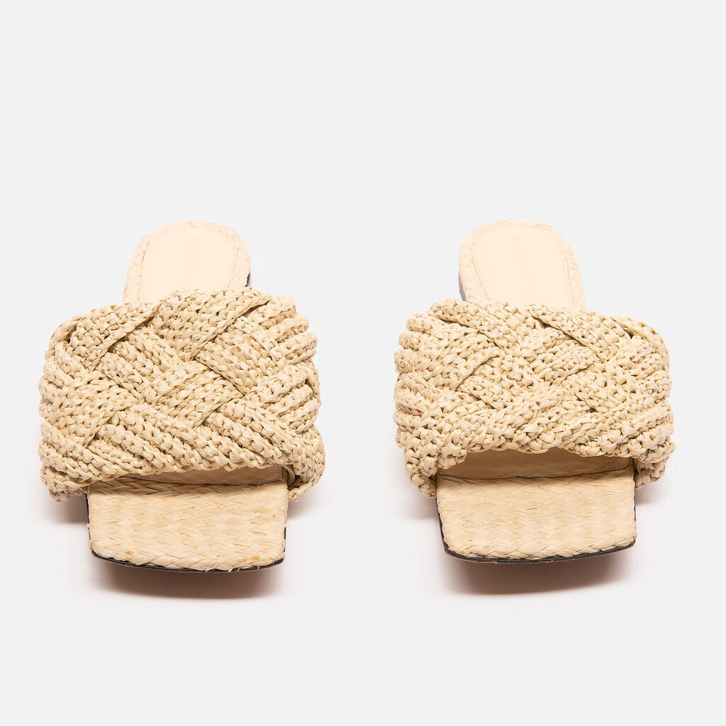 Bottega Veneta Beige Lido Raffia Slides
