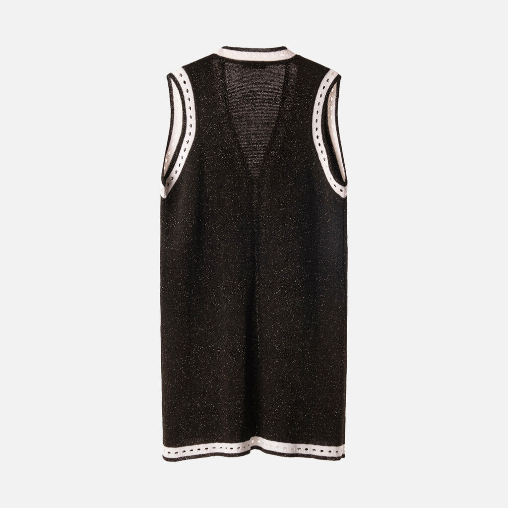 Balmain Black/White Metallic-Thread Wool Blend Vest