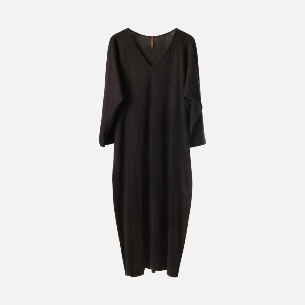 Merna Maita Black V-Neck Long Sleeve Midi Dress