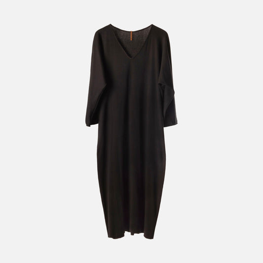 Merna Maita Black V-Neck Long Sleeve Midi Dress
