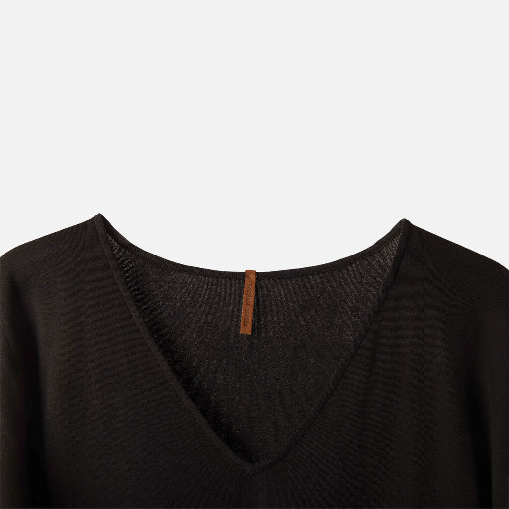Merna Maita Black V-Neck Long Sleeve Midi Dress