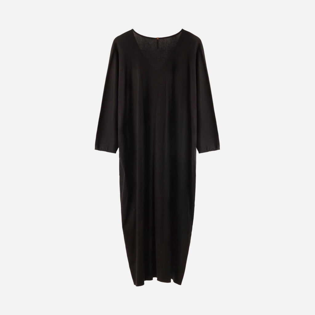 Merna Maita Black V-Neck Long Sleeve Midi Dress