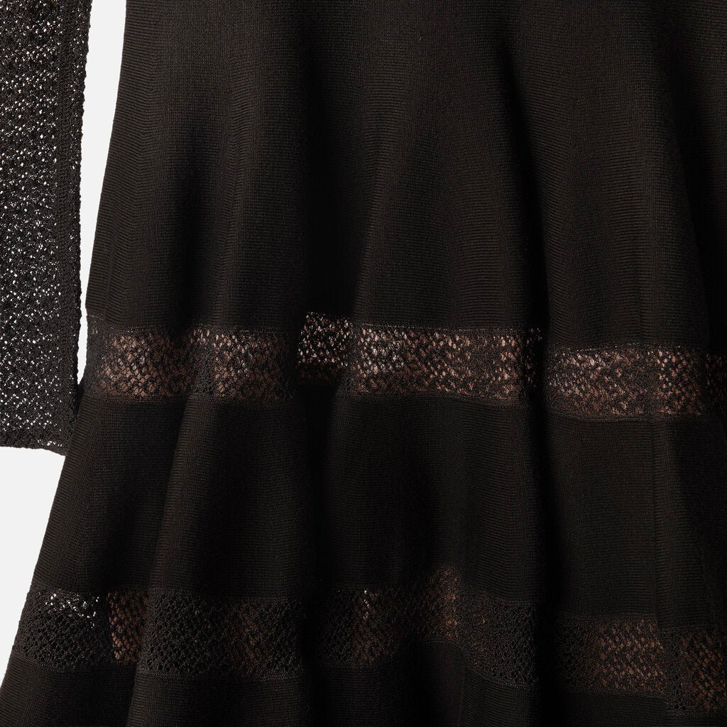 Alaia Black Wool/Cotton Blend Midi Dress