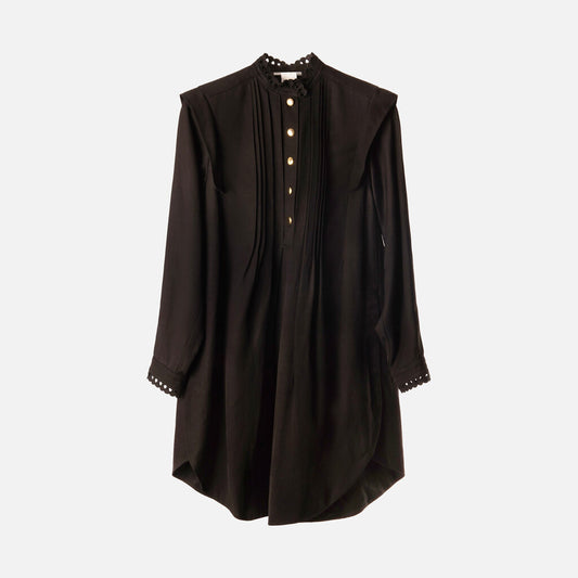 Chloe Black Viscose/Linen Pintuck Shirt Dress