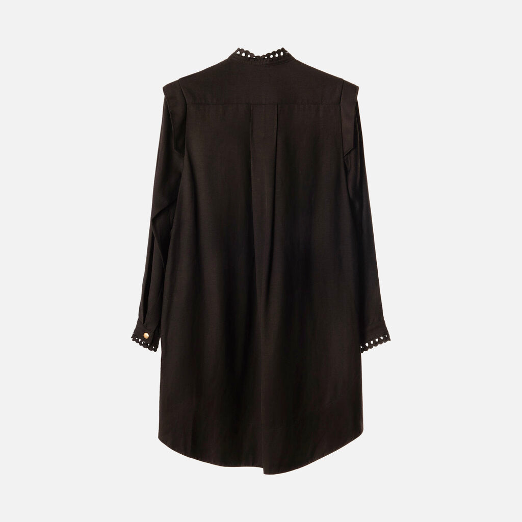 Chloe Black Viscose/Linen Pintuck Shirt Dress