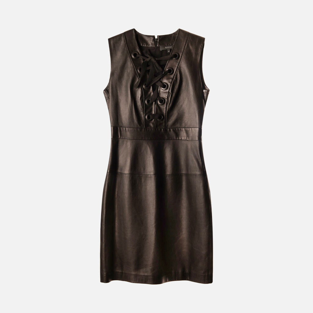 Gucci Black Leather Lace Detail Dress