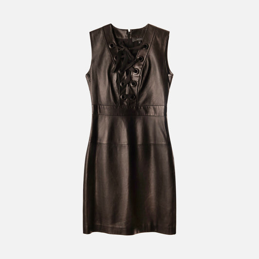 Gucci Black Leather Lace Detail Dress