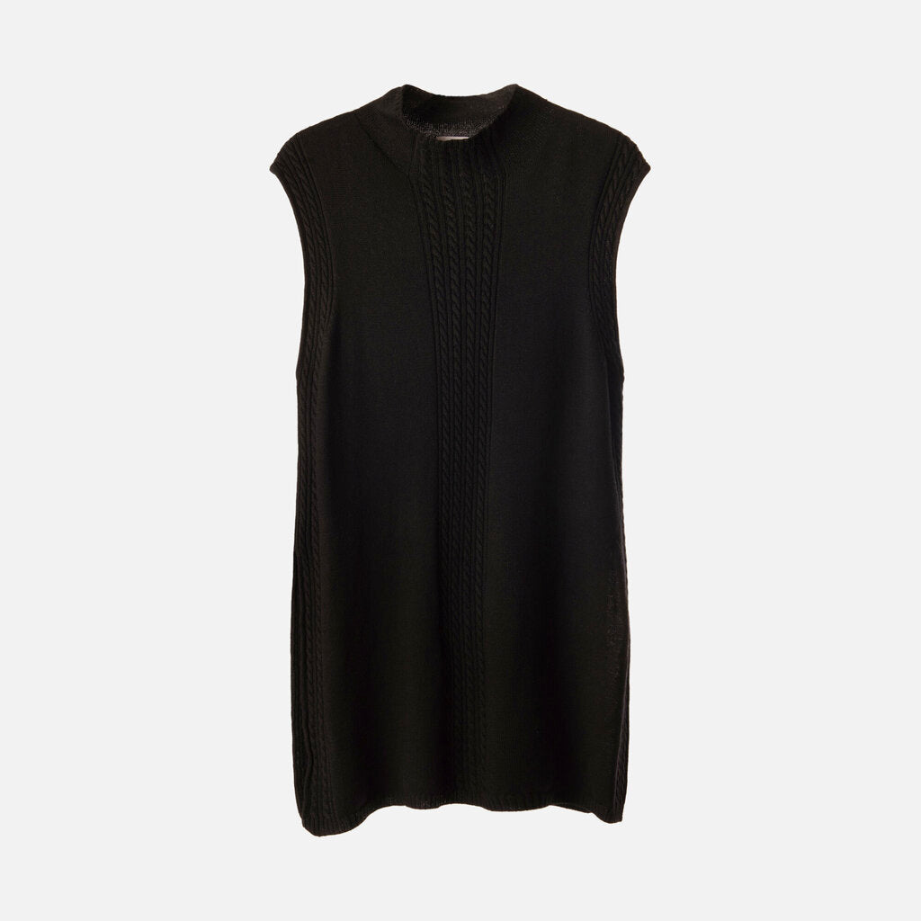 Max Mara Leisure Black Wool Cable Knit Sleeveless Mini Dress
