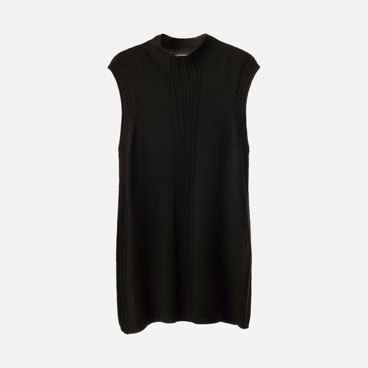 Max Mara Leisure Black Wool Cable Knit Sleeveless Mini Dress