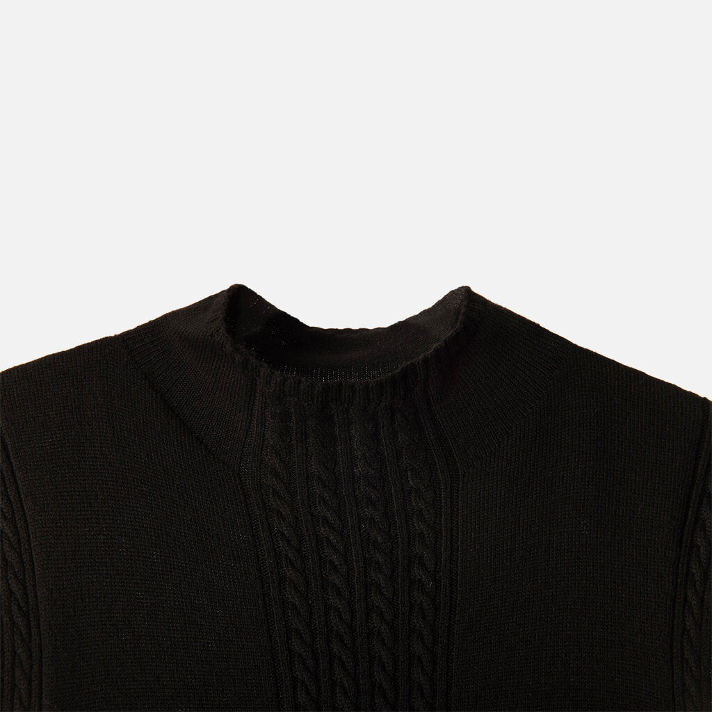 Max Mara Leisure Black Wool Cable Knit Sleeveless Mini Dress