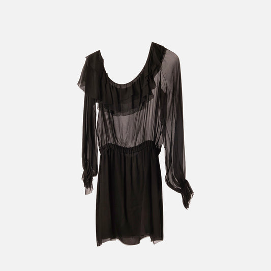 Saint Laurent Black Silk Sheer Mini Dress