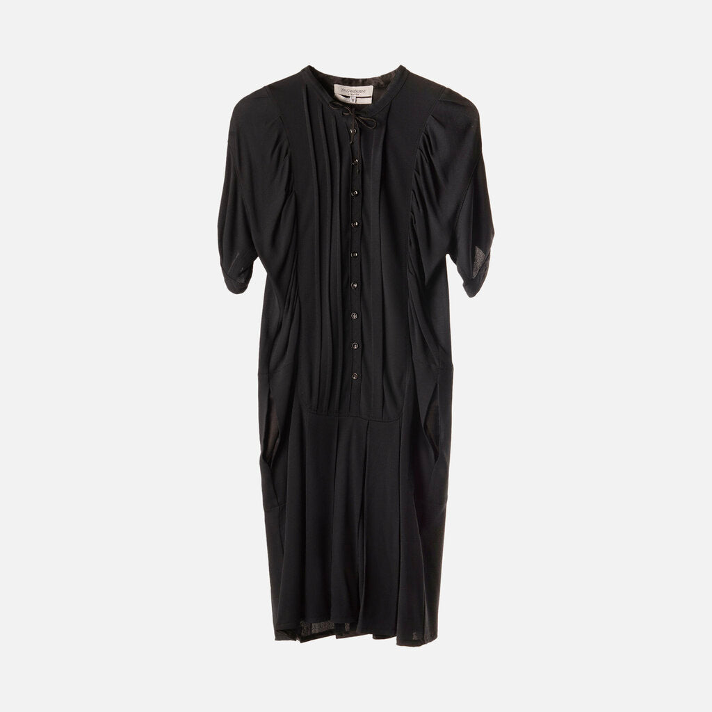 Saint Laurent Black Silk Crepe Babydoll Dress