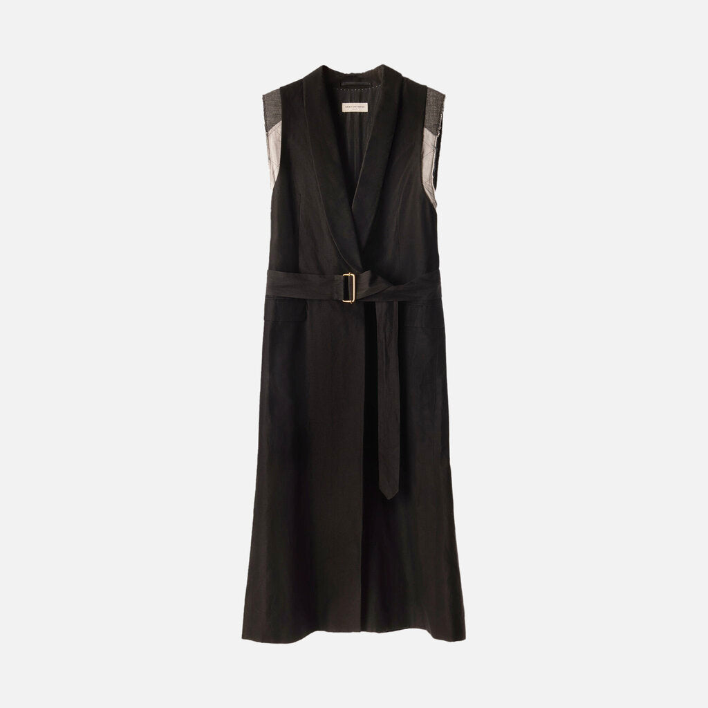 Dries Van Noten Black Cotton/Viscose Long Belted Vest