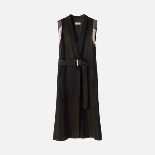 Dries Van Noten Black Cotton/Viscose Long Belted Vest