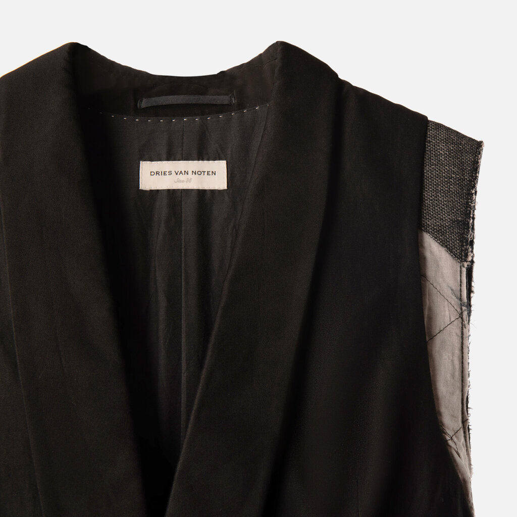 Dries Van Noten Black Cotton/Viscose Long Belted Vest