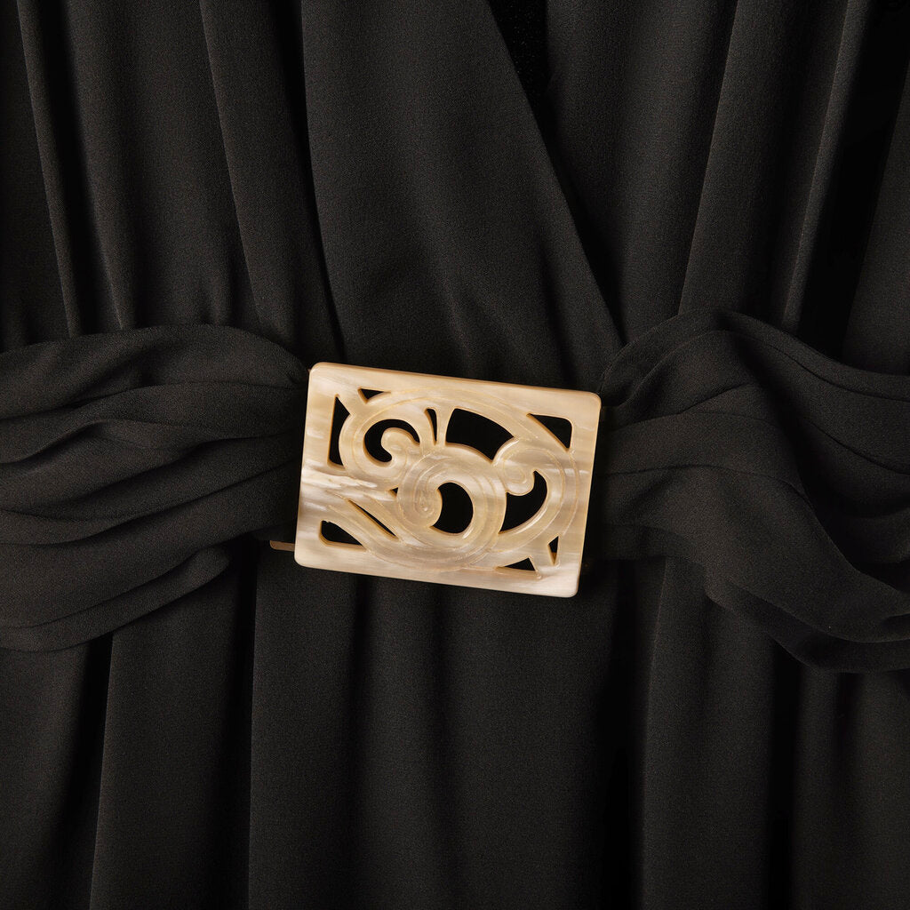 Valentino Black Silk & Mother of Pearl Detail Belted Dress