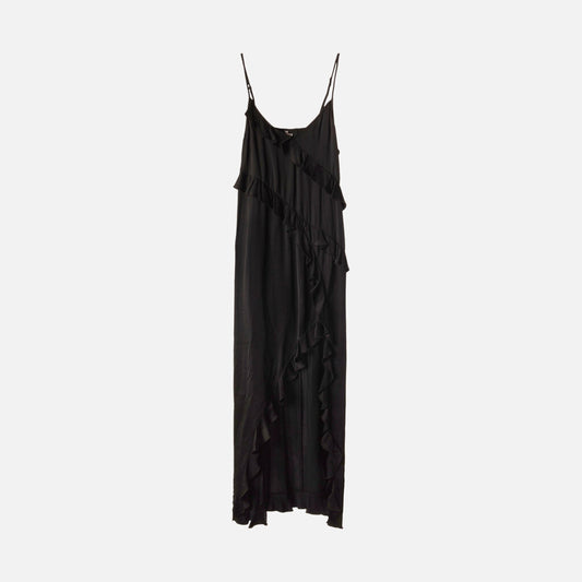 The Kooples Black Viscose Ruffle Midi Dress